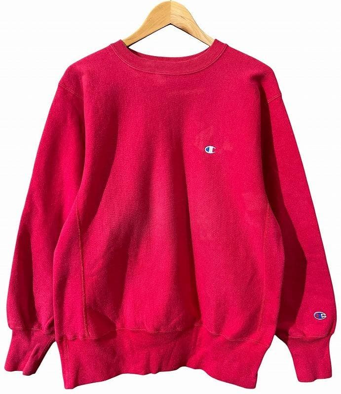 USA製 90s チャンピオン 目有 無地 リバースウィーブ スウェット 赤 L