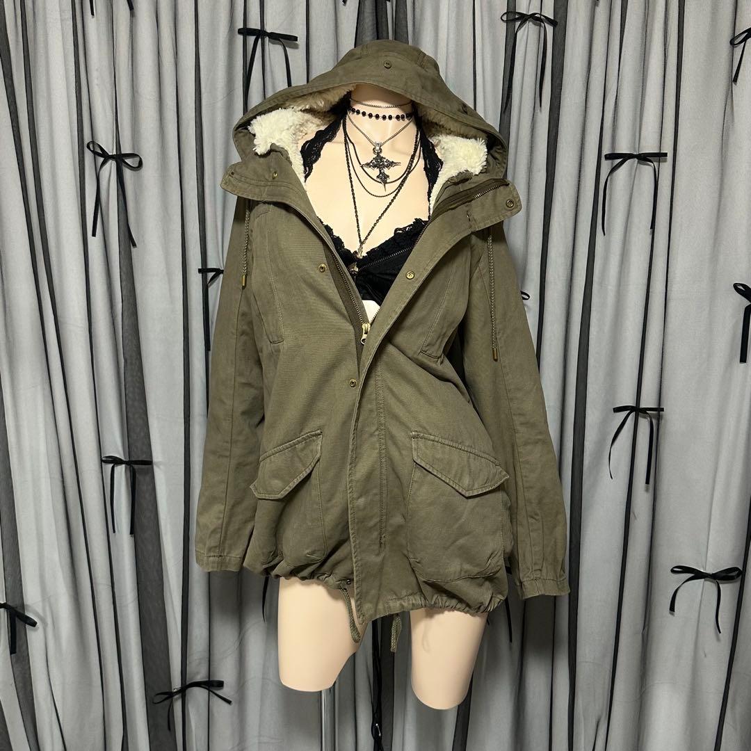 平成ギャル y2k　リアルファー付き　ミニタリーモッズコート　フェアリーグランジ