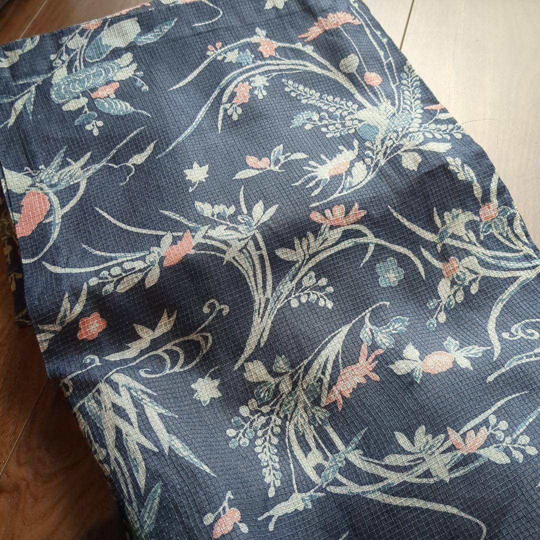 ✨希少✨絹紅梅　浴衣　夏着物　紺地　草花