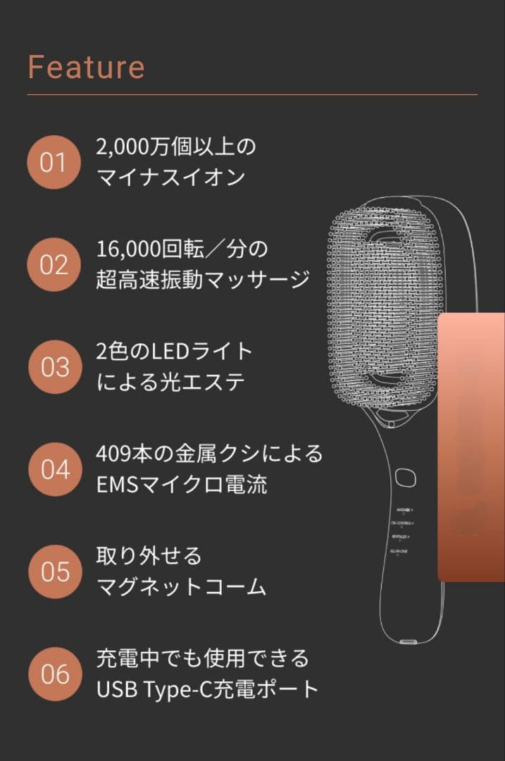 BIHATSU電動ヘアブラシ TOUCH Beauty　色ブラウン