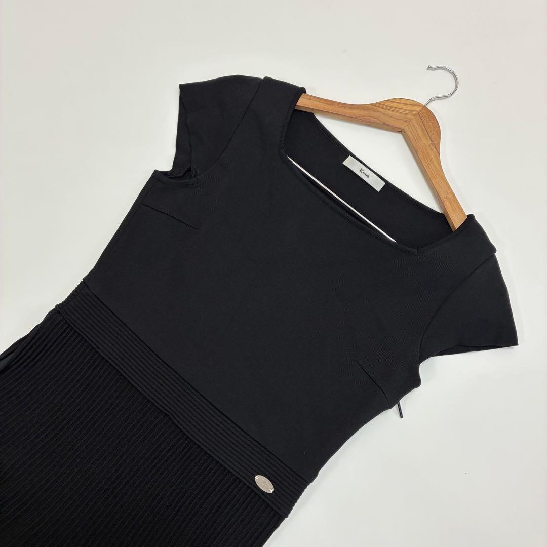 Rene ルネ☆パフスリーブ透かし編み切替ニットロングワンピース 38