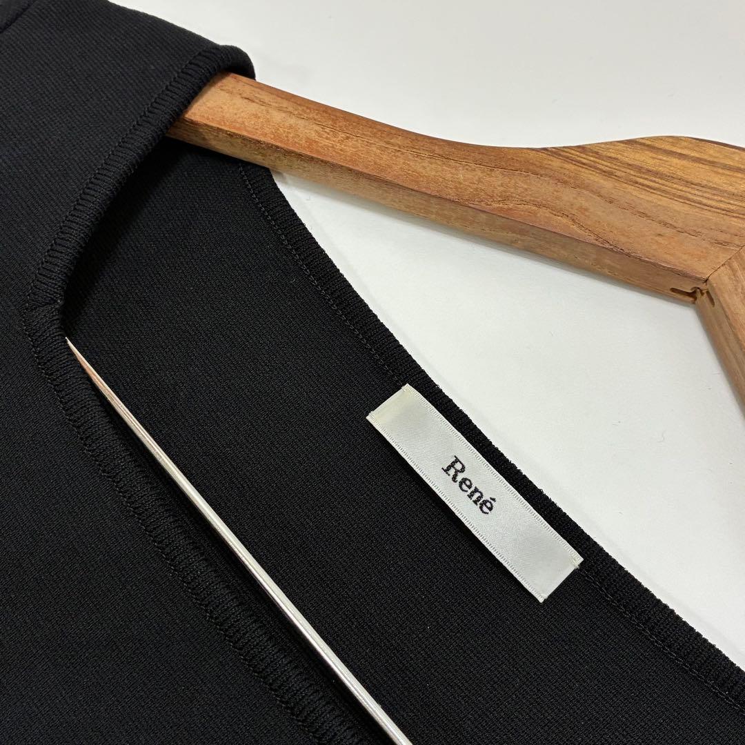 Rene ルネ☆パフスリーブ透かし編み切替ニットロングワンピース 38