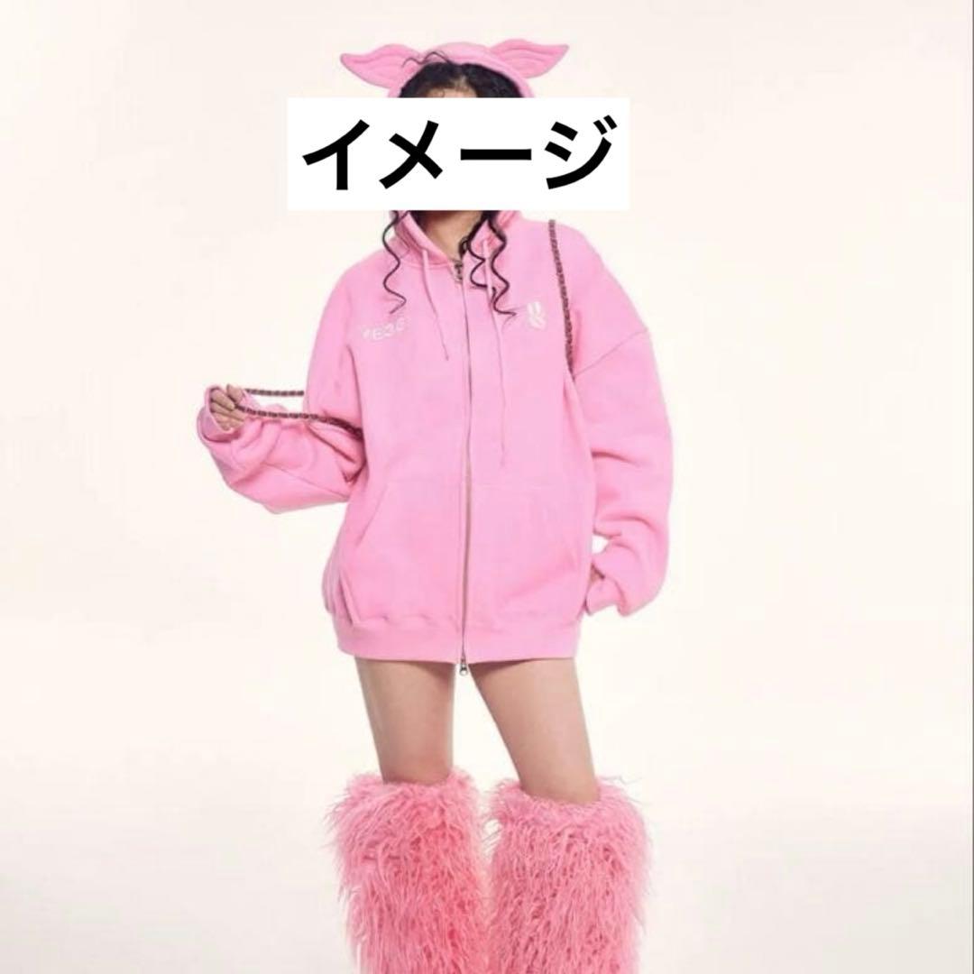YEGG Wing Hoodie ジップパーカー ピンク Lサイズ 耳つき