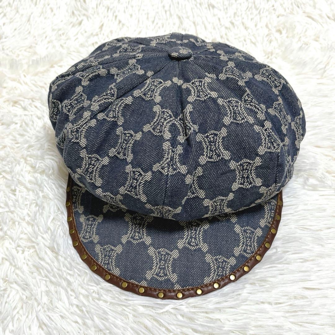 【稀少 ヴィンテージ】CELINE キャスケット M マカダム デニム スタッズ