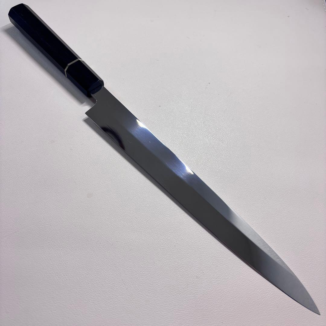 【鞘付き】 270mm柳刃包丁 鏡面　黒檀水牛八角柄 全鋼 和包丁︒'