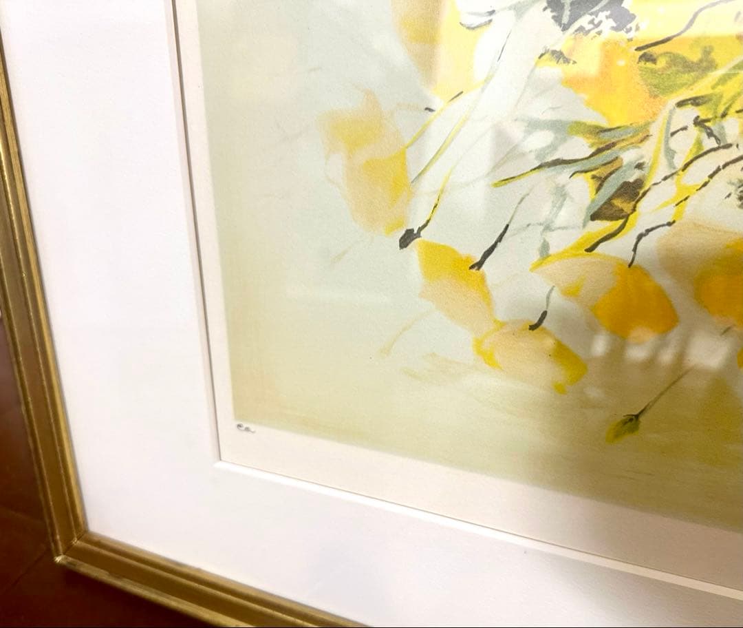 【直筆サイン】【EA】ミッシェル・アンリ　花瓶の中の黄色い花　リトグラフ