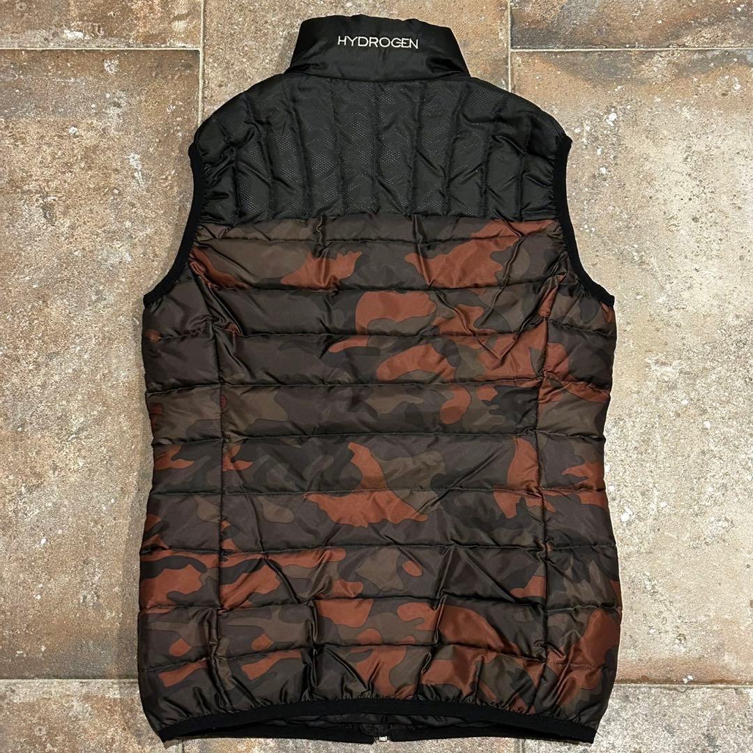 HYDROGEN ダウンベスト ジップアップ 迷彩柄 カモフラ ロゴ 刺繍 S