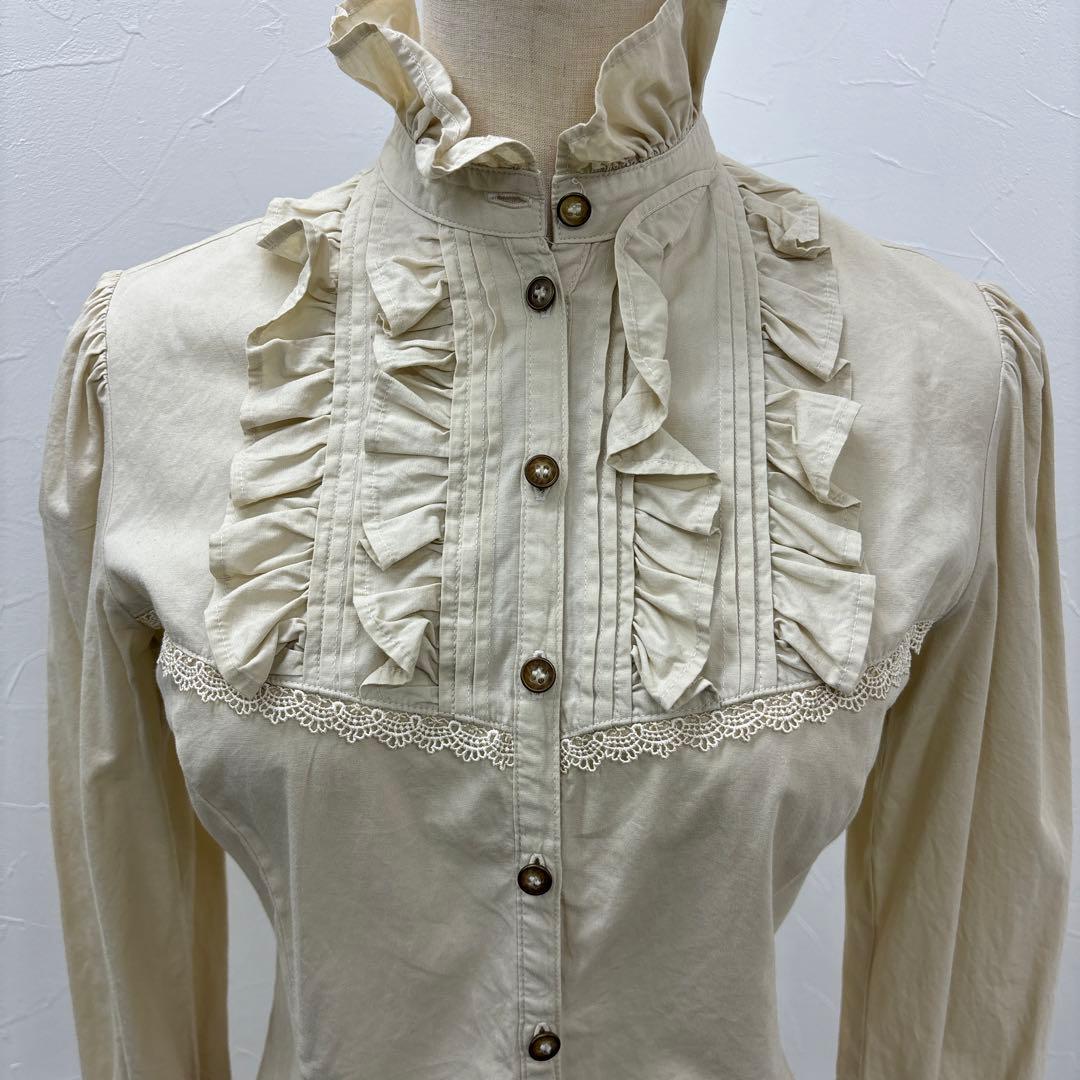 ヴィクトリアンメイデン　スタンドカラー　フリル　ブラウス　シナモン　ベージュ