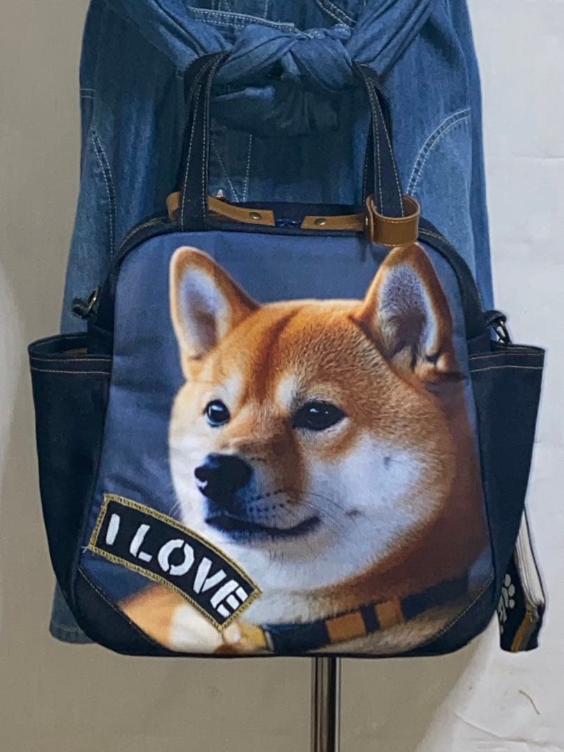 ☆岡山デニム☆ステンシル☆柴犬☆シバ犬☆4wayボストンバッグ