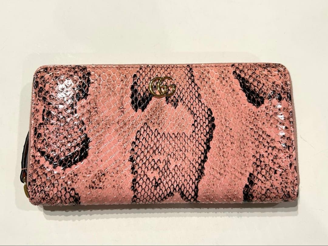 【新品未使用】GUCCI GGマーモント長財布　パイソン　ピンク