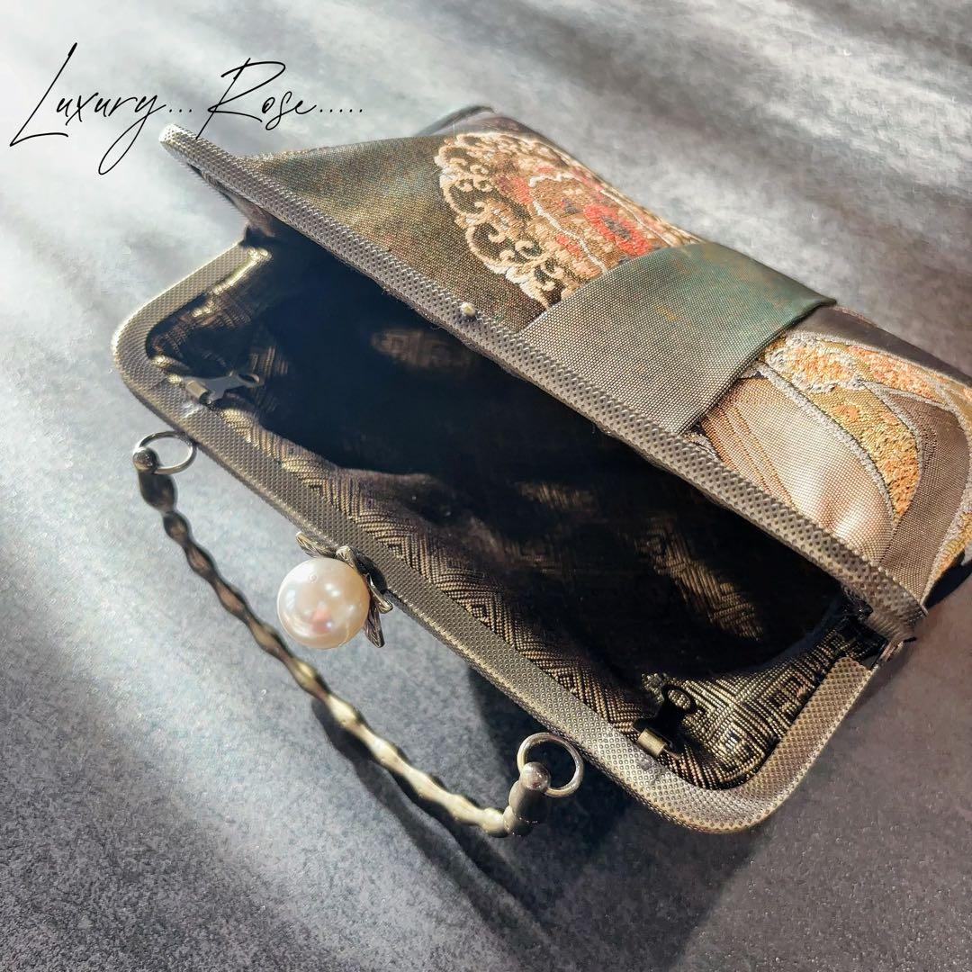 1点限定！！螺鈿細工を用いた5種上品高級帯地でパッチワーク上品帯地バッグ