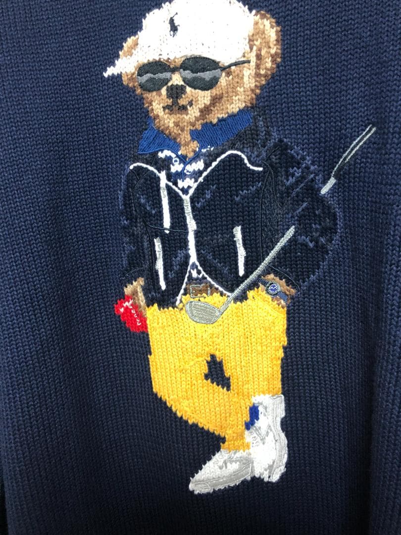 未使用 ポロベア 完売 コットンブレンドセーター M L ゴルフ RLX 紺