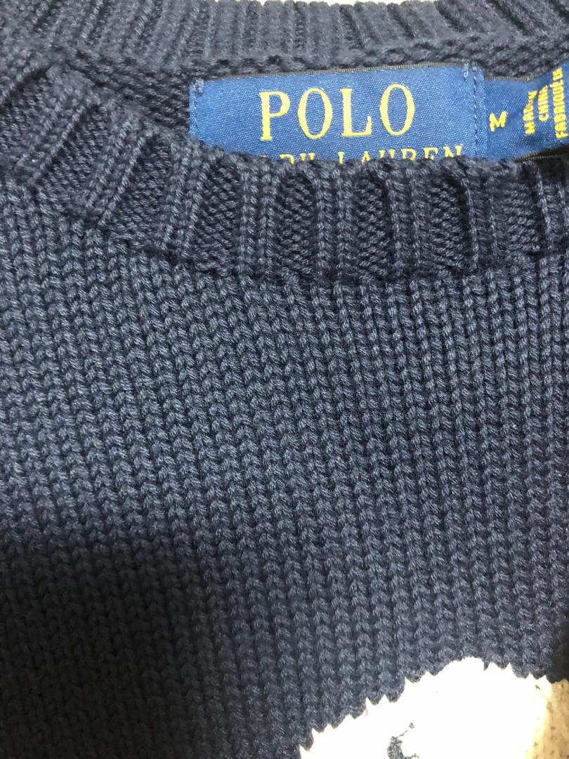 未使用 ポロベア 完売 コットンブレンドセーター M L ゴルフ RLX 紺