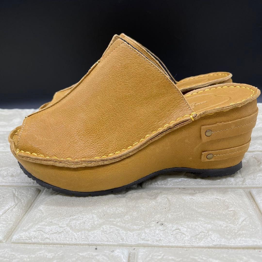 ❤未使用❤ヒナデイグリーン ミュールサンダル ウェッジソールL レザー イエロー