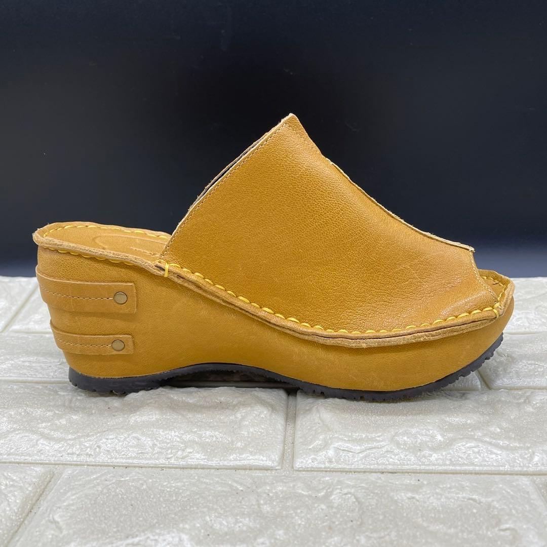❤未使用❤ヒナデイグリーン ミュールサンダル ウェッジソールL レザー イエロー