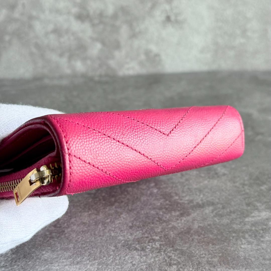 ⭐️サンローラン⭐️ Vステッチ コンパクトウォレット ピンク YSLロゴ