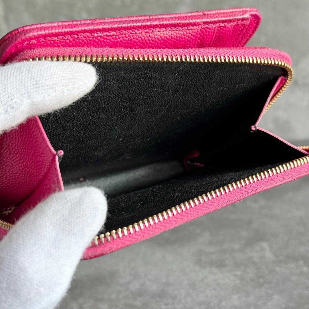 ⭐️サンローラン⭐️ Vステッチ コンパクトウォレット ピンク YSLロゴ