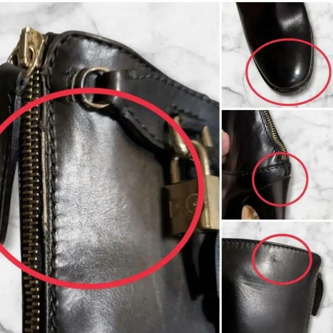 良品 Dolce & Gabbana 黒革 ショートブーツ 23cm 南京錠雪冬