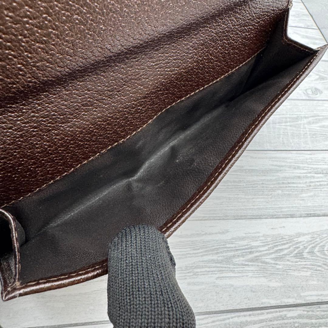 【極美品】グッチ 長財布 GGキャンバス ロゴプレート 折り財布　ダークブラウン