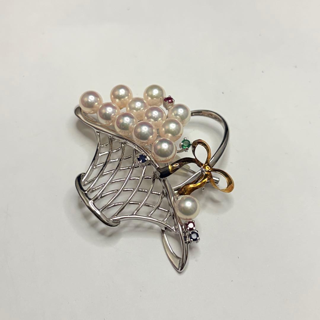 SILVER/K18（18金） 真珠 ルビー エメラルド サファイア ブローチ