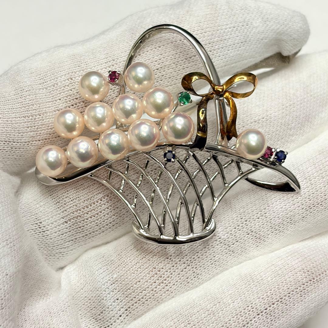 SILVER/K18（18金） 真珠 ルビー エメラルド サファイア ブローチ