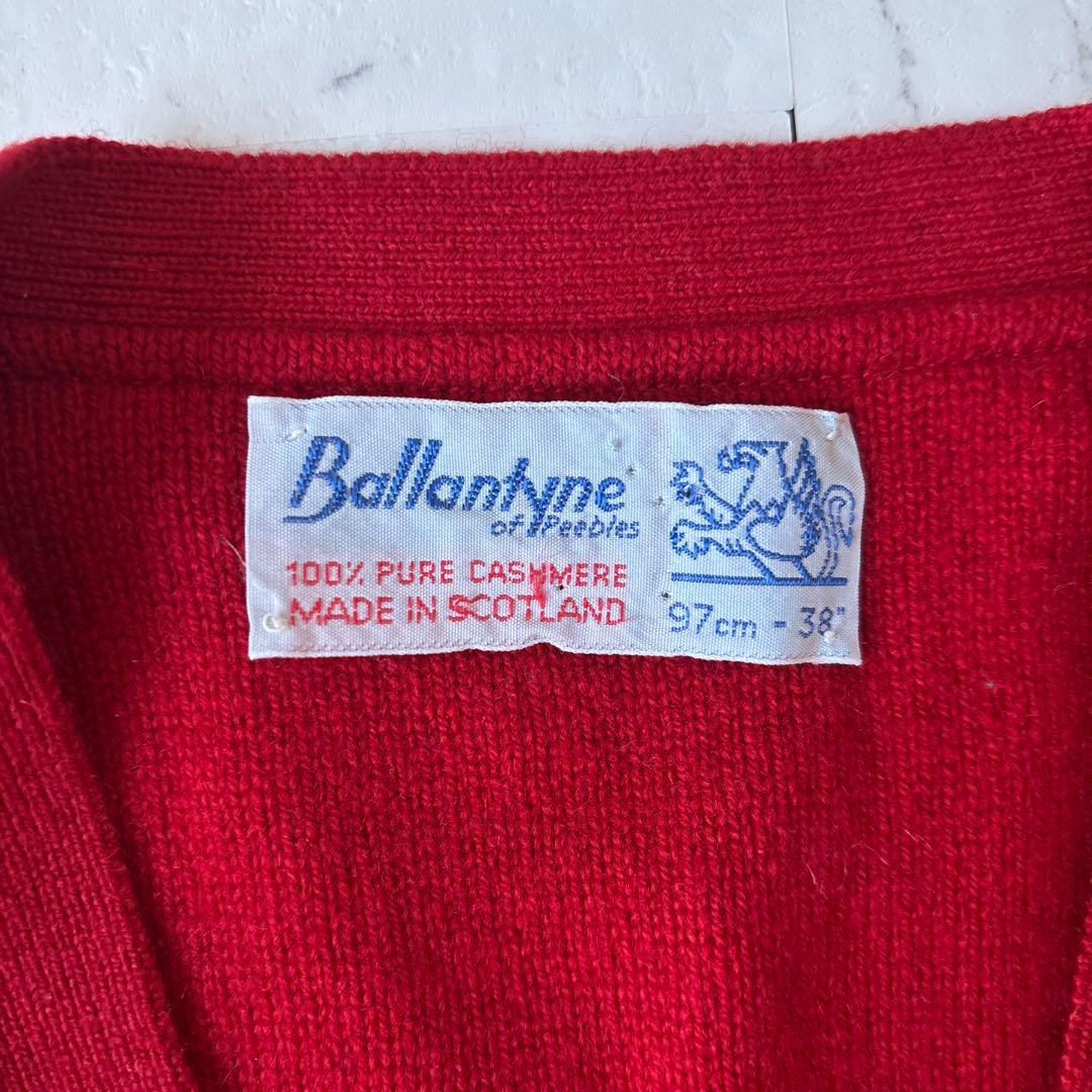 美品 バランタイン スコットランド製カシミヤ100% ケーブル ニットベスト 赤