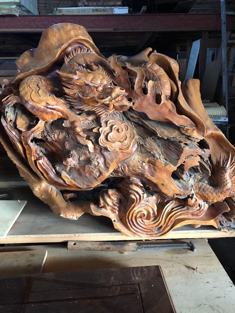 龍の木彫り彫刻 大型作品　重量約100kg 引き取り限定！