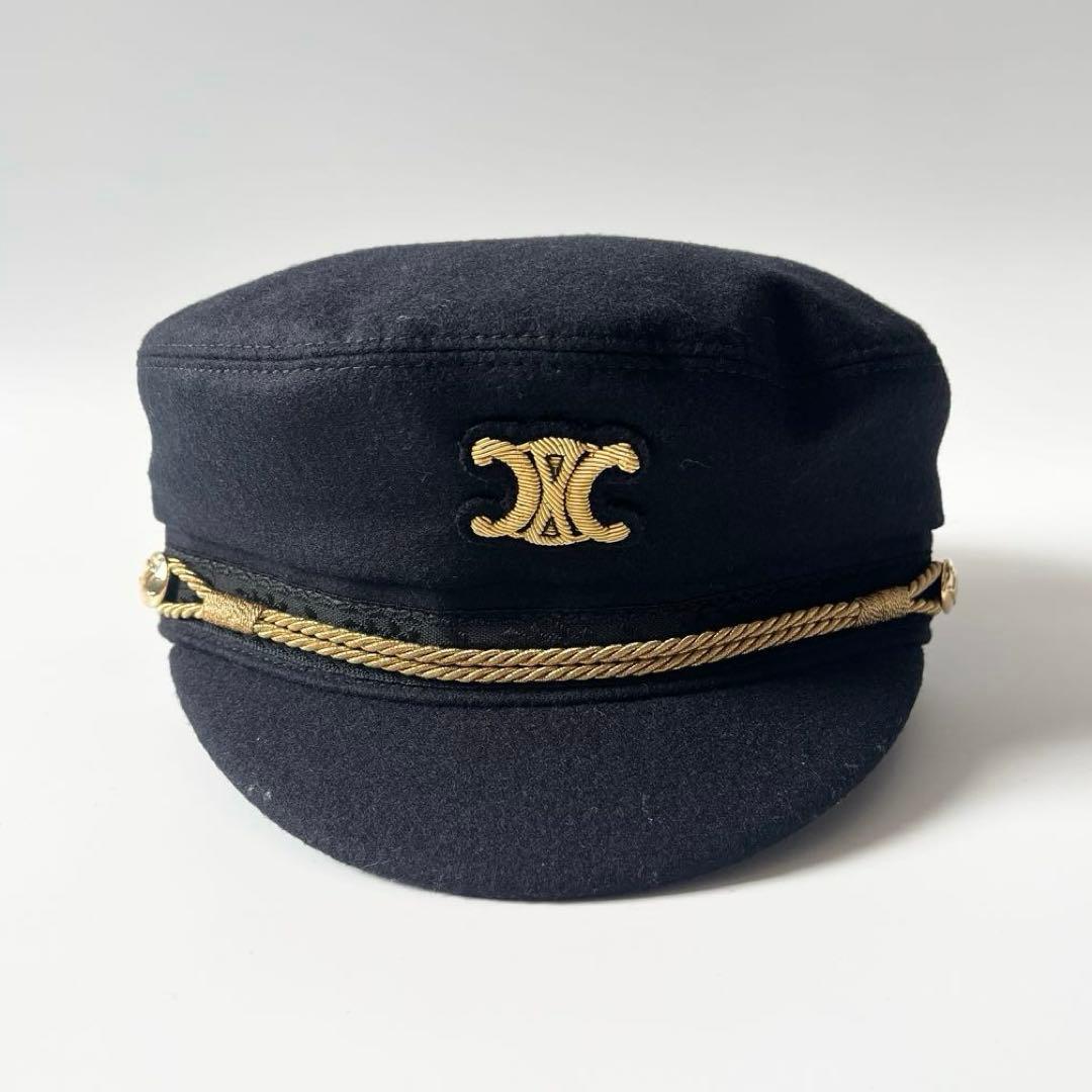 セリーヌ　トリオンフ　セーラーキャップ　ウールクロス　紺色　ネイビー　57サイズ