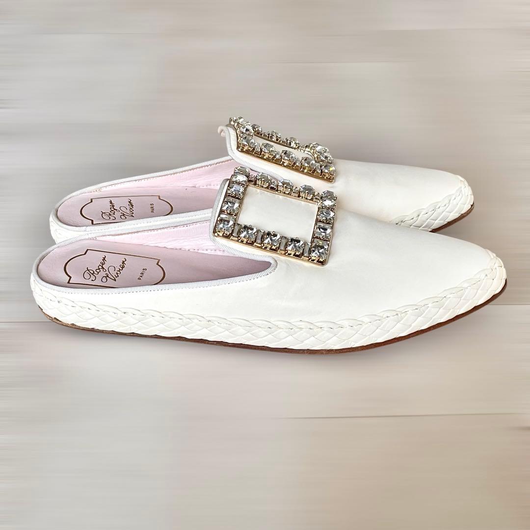 《未使用品》 ロジェヴィヴィエ ミュール ビジュ バックル ホワイト 37