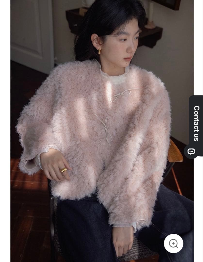 EGGKA トグル留め付きフェイクファージャケット　ピンク