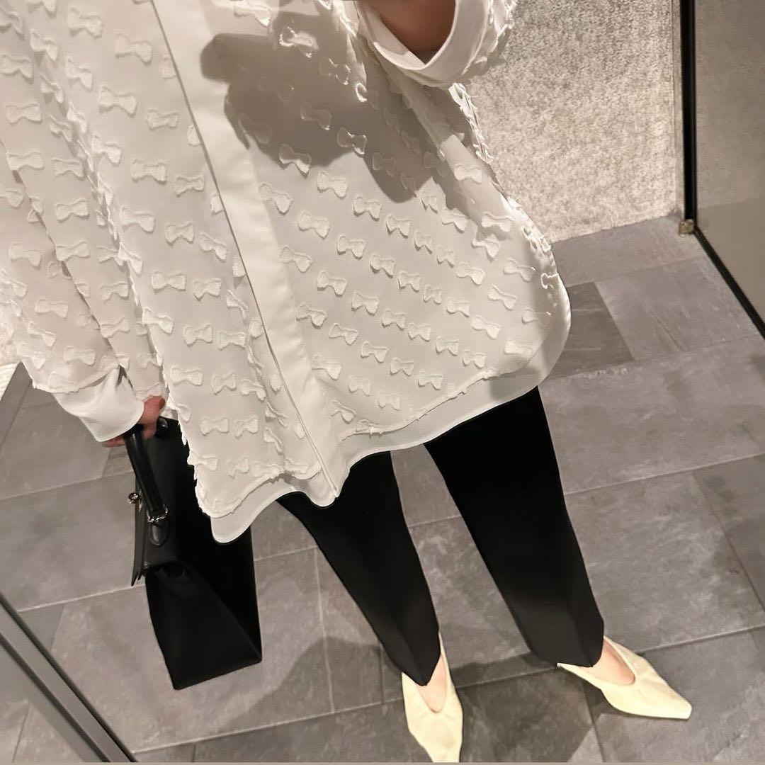 yori ヨリ キティリボンレイヤード ブラウス 白 シャツ ホワイト リボン