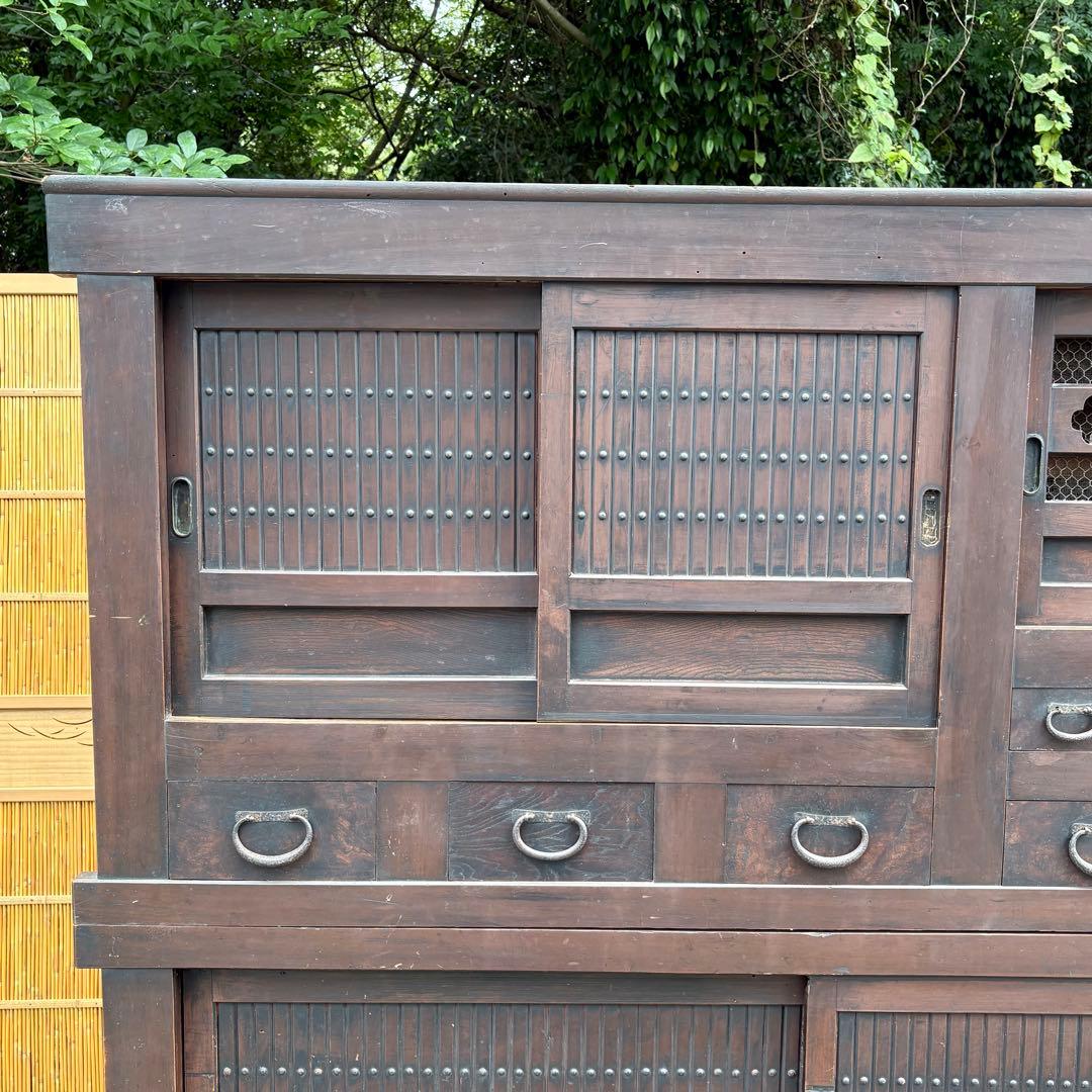 送料無料 明治時代 近江水屋箪笥 一間膳棚 近江箪笥 二段重ね 時代家具 和家具