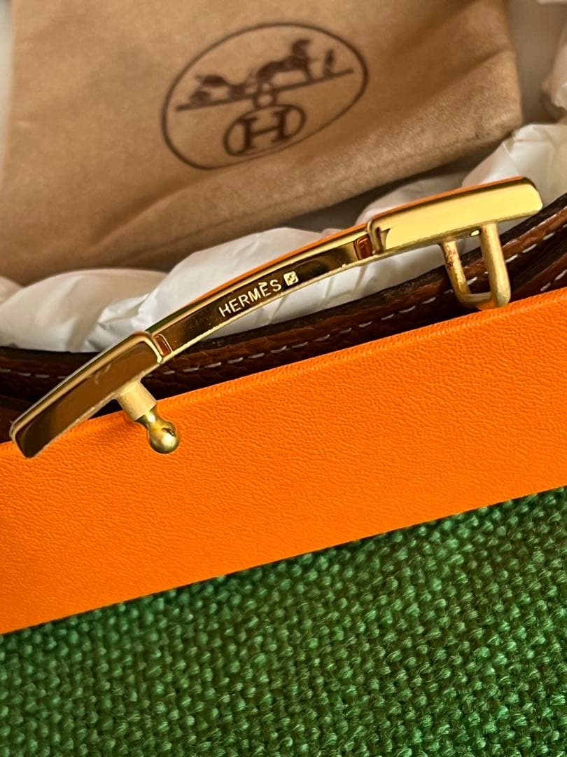 極美品☆HERMES ブラウンレザーベルト Hロゴバックル　サイズ80