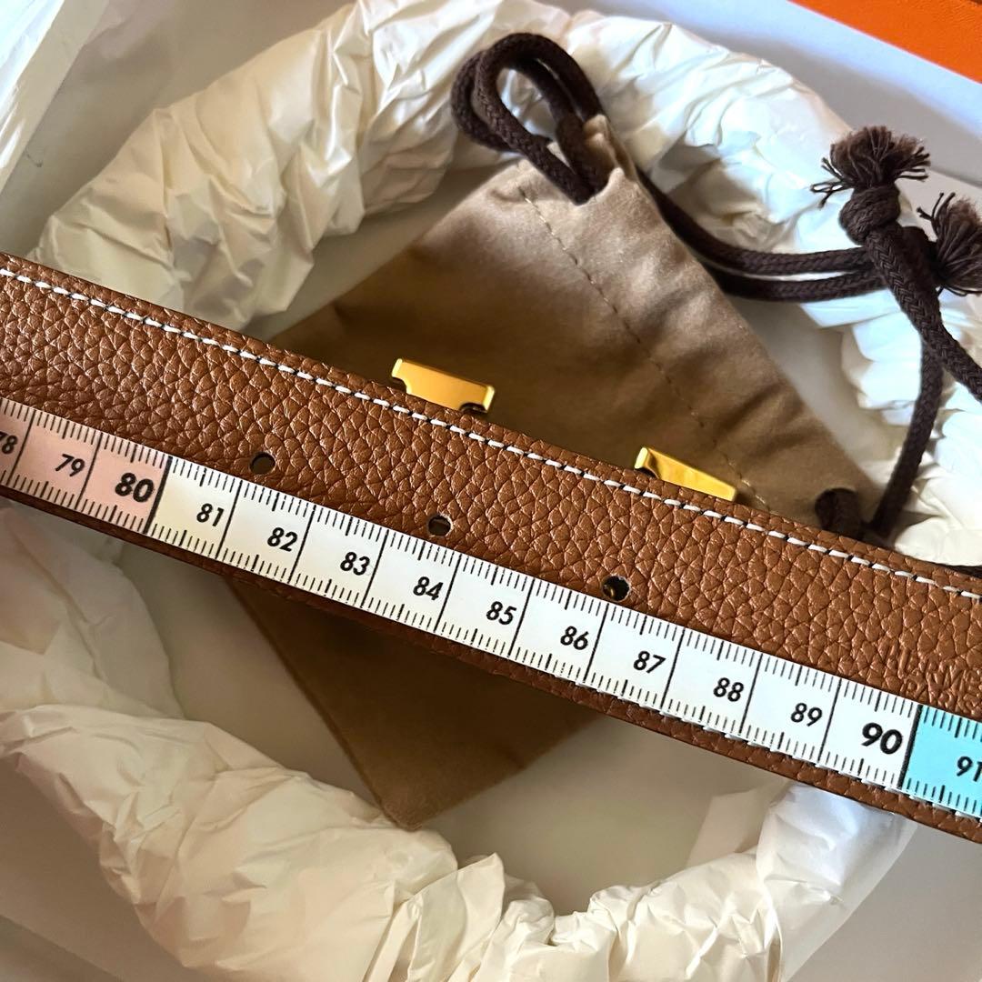 極美品☆HERMES ブラウンレザーベルト Hロゴバックル　サイズ80