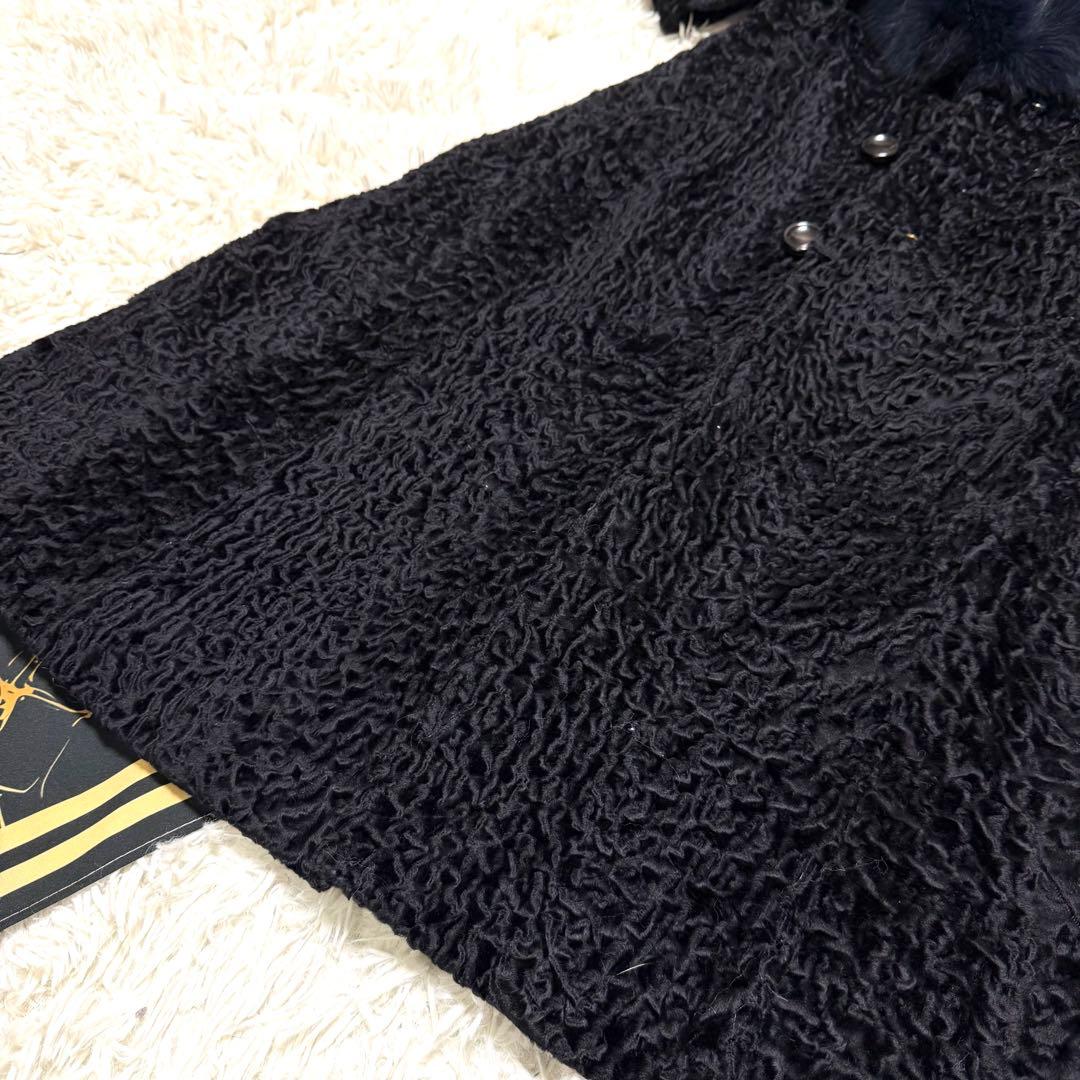 総丈117cm MOONBAT ラム ロングコート ブルーフォックスファー