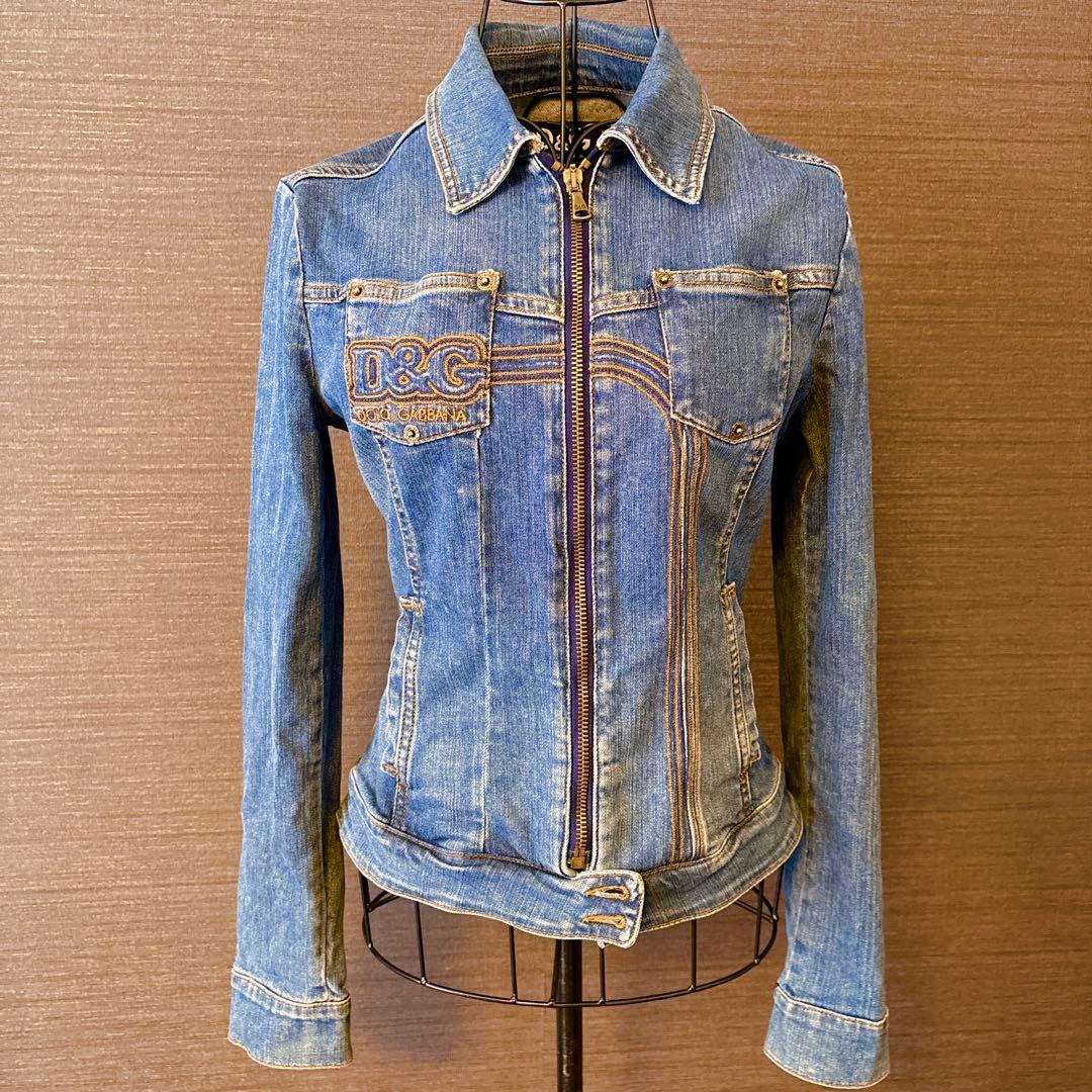 国内正規品　D&G ヴィンテージ刺繍ロゴデニムジャケットSホログラム有