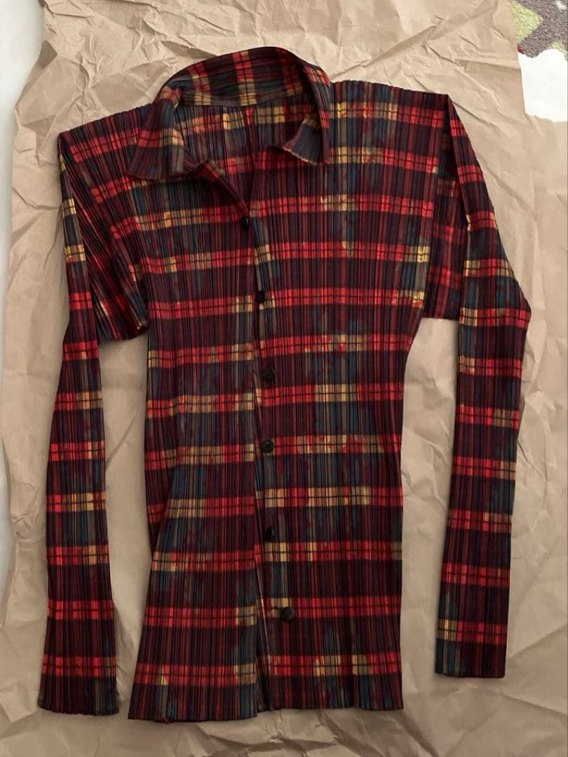 PLEATS PLEASE チェック柄長袖シャツ　イッセイミヤケ