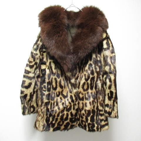 本毛皮 レオパード柄 セーブルファー コート 11号 l