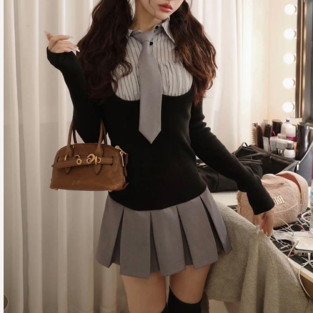 darich シャツドッキングニットミニワンピース