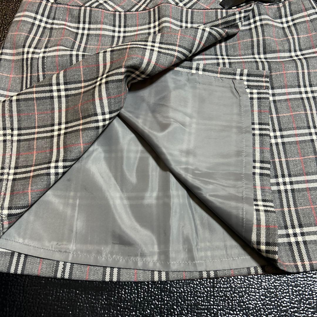 美品✨バーバリーブルーレーベル　ノバチェックミニ巻きスカートグレー