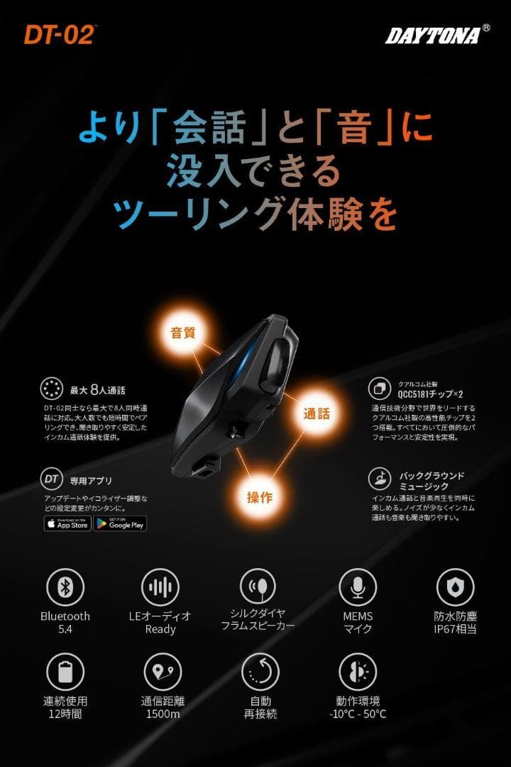 デイトナ DT-02（ブームマイク）ブルートゥースインカム（8人同時通話）