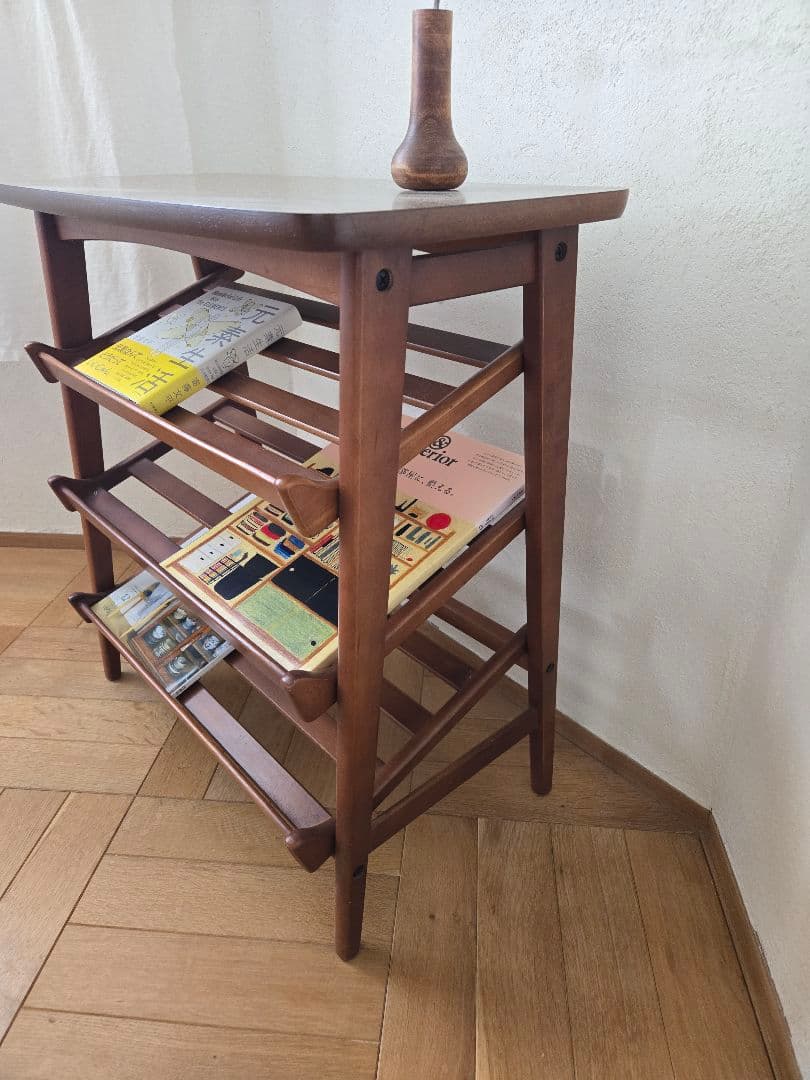 オールドカリモク木製 3段ラック マガジンラック 飾り棚 収納棚 ブラウン