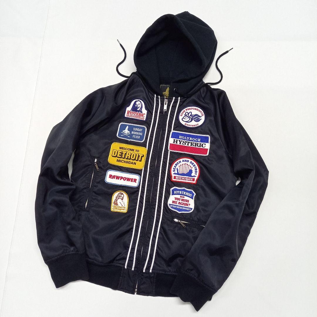 ヒステリックグラマー ワッペンガール フーデット ナイロン ジャケット 黒