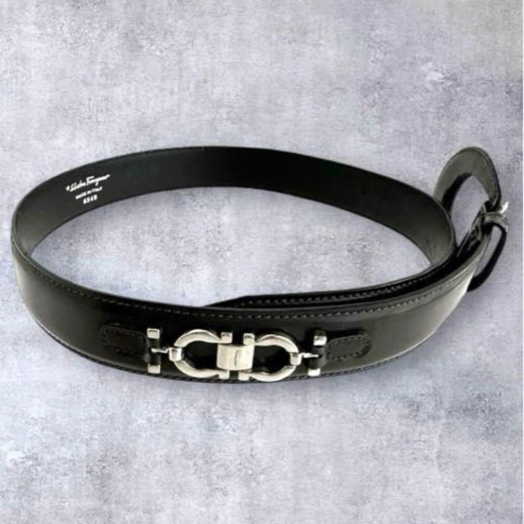 【サルバトーレフェラガモ】ダブルガンチーニ レザー ベルト シルバー金具　正規品