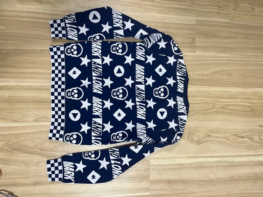 MARK & LONA ネイビー スカル 星 プリント 薄手セーター