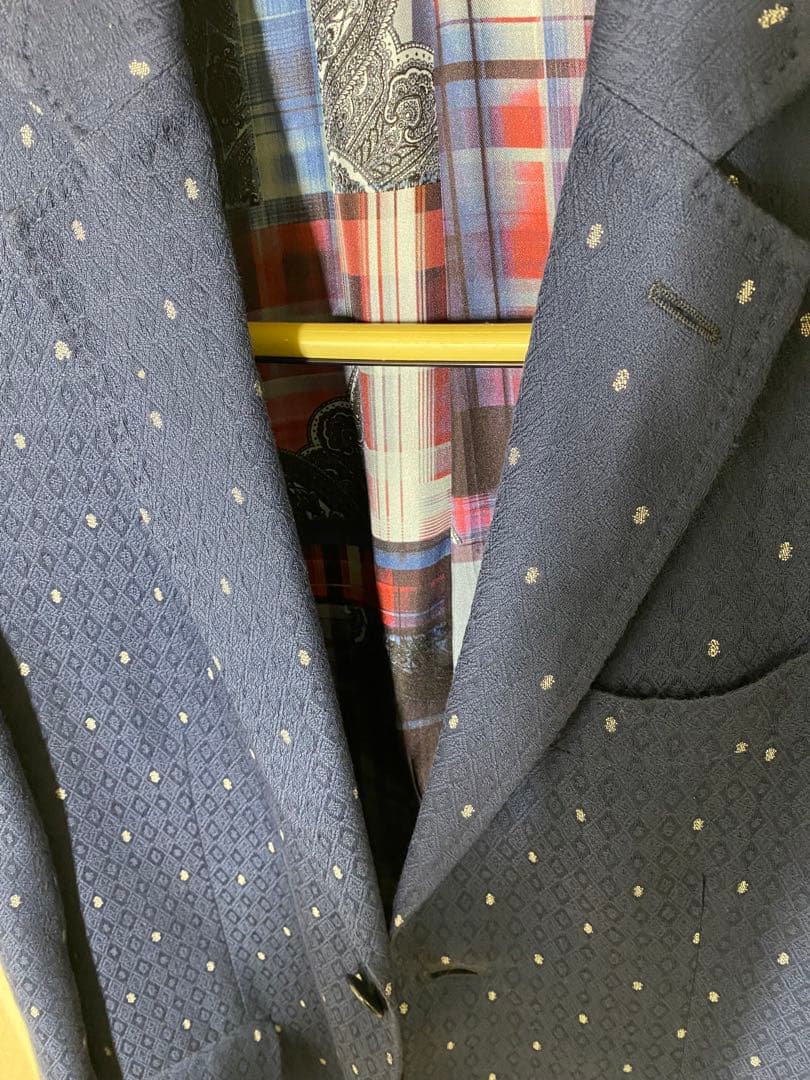 ETRO ネイビー ジャケット 48 光沢有 裏地シルク100%