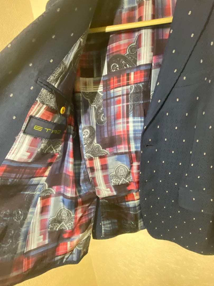 ETRO ネイビー ジャケット 48 光沢有 裏地シルク100%