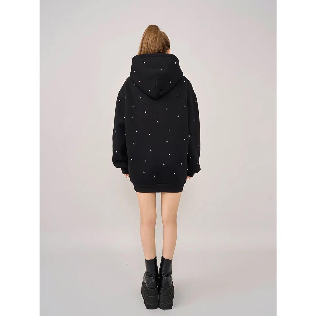 新品タグ付き ダーリッチ ブラック DDロゴビジュージップパーカー F フリー