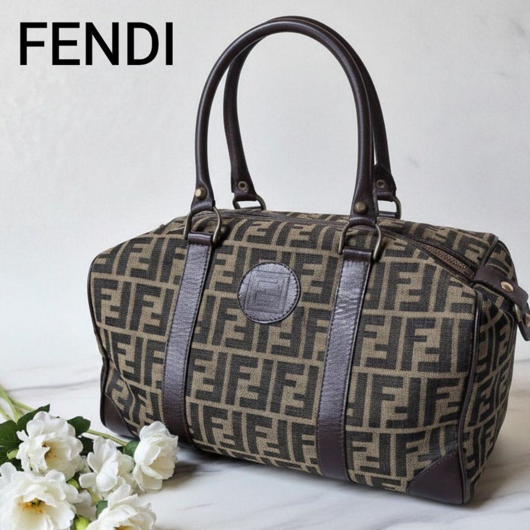 FENDIフェンディ ズッカ柄 キャンバス×レザー ハンドバッグ ボストンバッグ