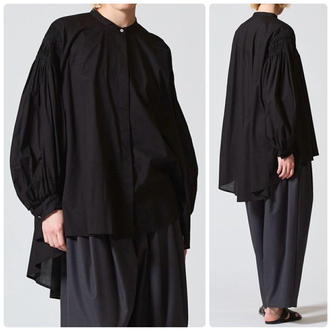 【新品】ミズイロインド ピンタックパフスリーブシャツ 定価1.9万円 ブラック